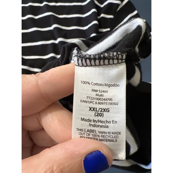 Time And Tru Black & White‎ Striped Short Sleeve Tee XXL 2XG Vaction Beach Resor - Picture 9 of 10